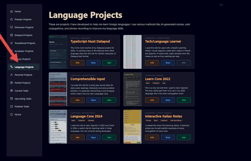 Created "Language Projects" page