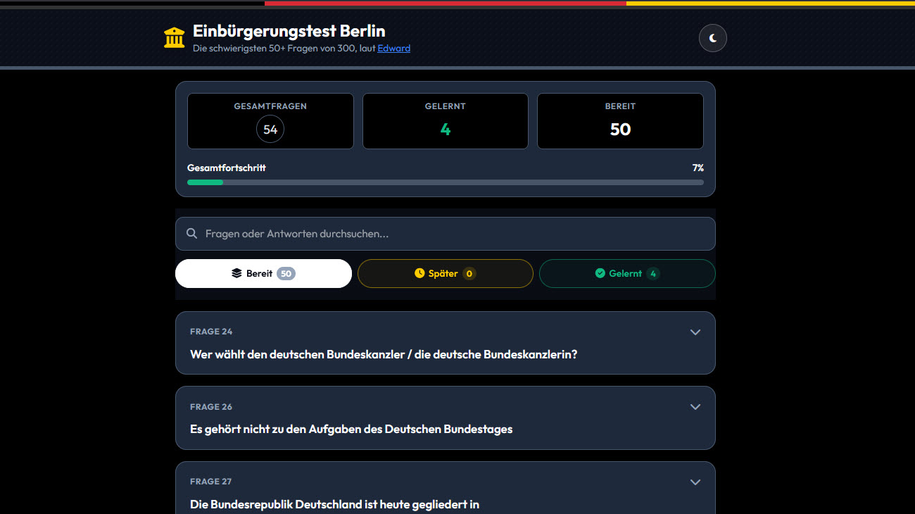 Einbürgerungstest App - Desktop